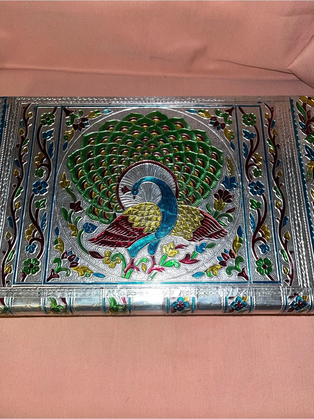 Handpainted Peacock Decorative Metal Box - Multicolor